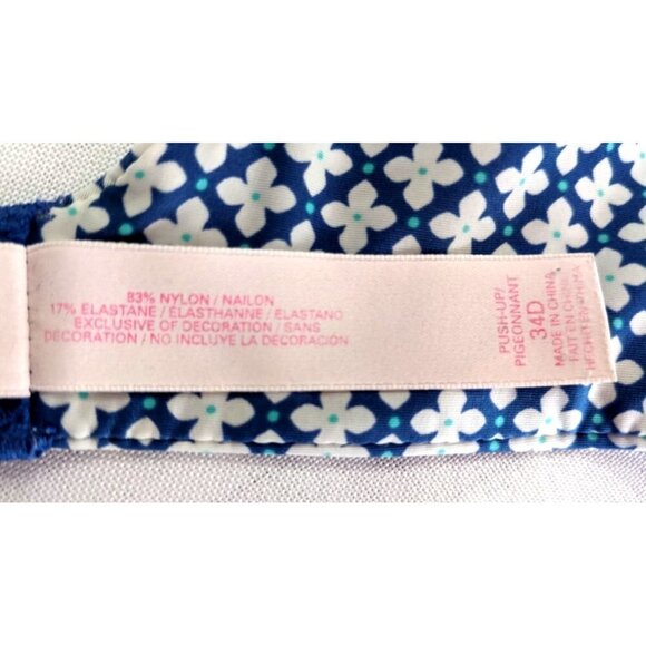 VICTORIA'S SECRET  Blue & White Floral Print Push-Up Plunge Bra Size 34D - Picture 4 of 7